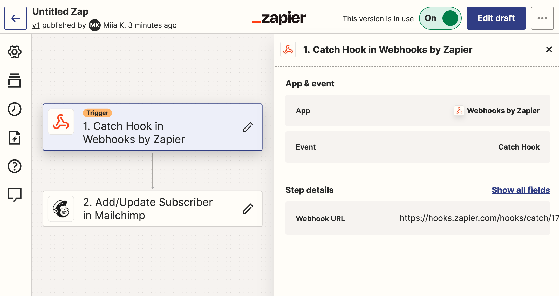 Using a webhook in zapier to connect to mailchimp